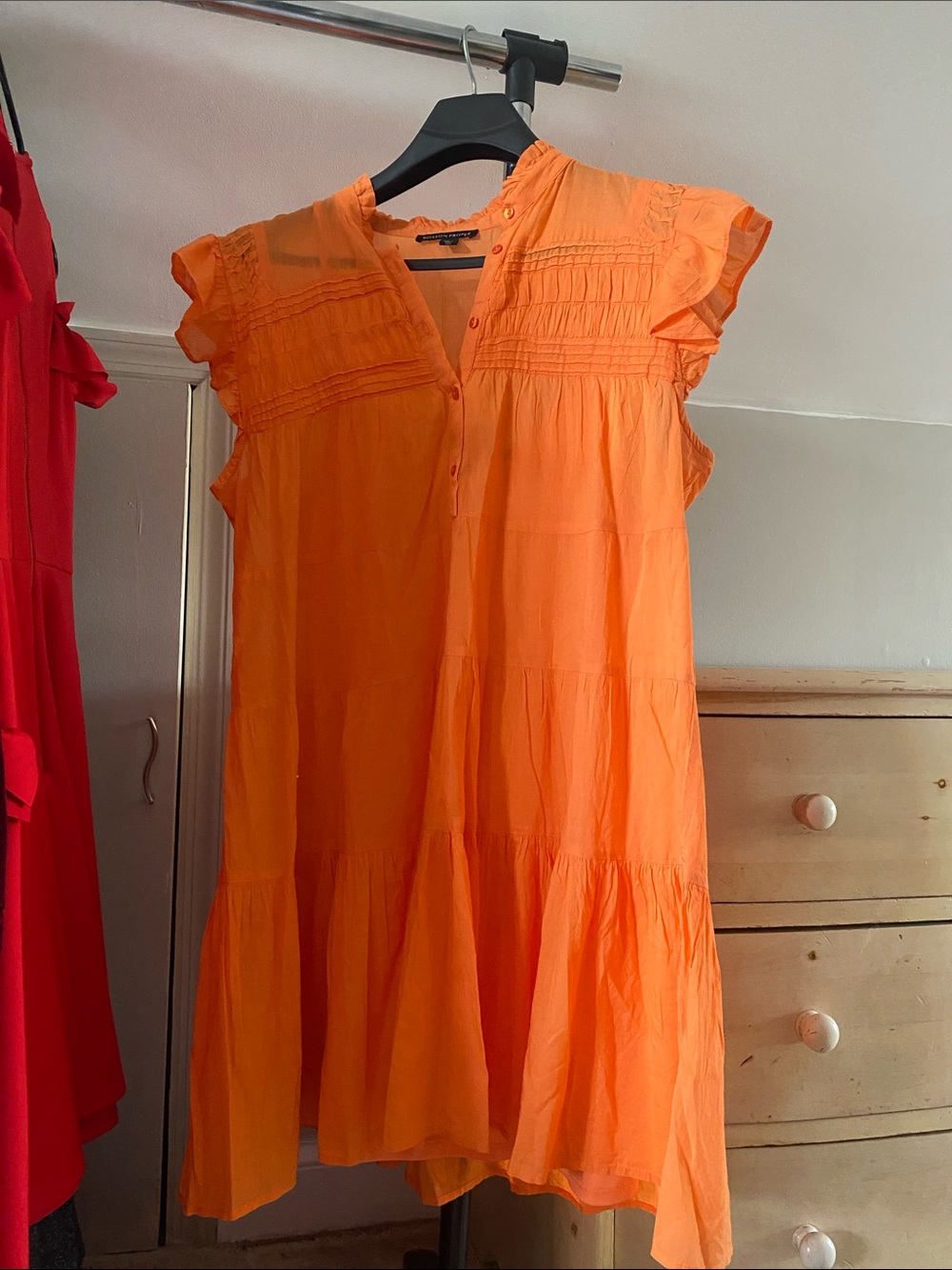 Boston Proper Vibrant Orange Ruffle-Neck Blouse